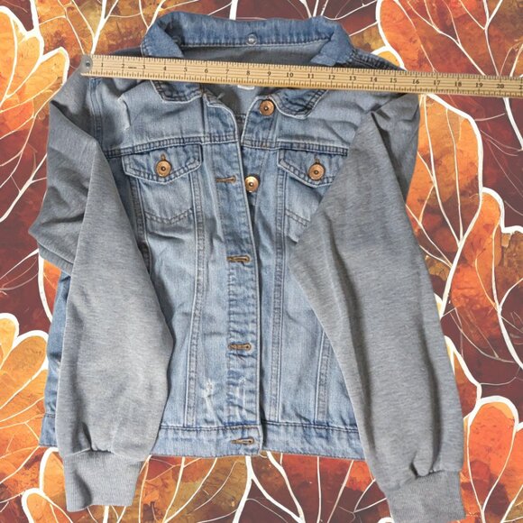 Ci Sono Size L (marked XL) Denim Jacket with Grey Knit Sleeves - Picture 2 of 7